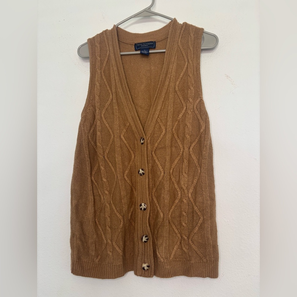 NORTON MCNAUGHTON PETITES VINTAGE BUTTON FRONT TAN VEST SZ SMALL